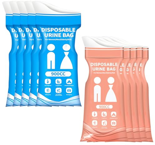 DIYCUT 10 Pezzi Orinatoio Portatile, Orinatoio d Emergenza con Grande capacità da 900 ml, Sacchetti per Urina da Viaggio Portatile, Adatto per Viaggi, Campeggio, Escursioni e Auto