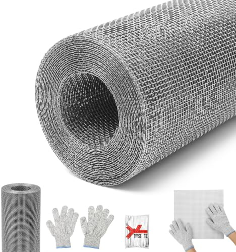 Drahtgitter feinmaschig Edelstahl, 30 × 200 cm, 1 mm Maschenweite | 0,19-mm-Draht, Schnittschutzhandschuhe & 100 Twistbänder – zuschneidbar als Mäusegitter, Lüftungsgitter & Insektenschutz
