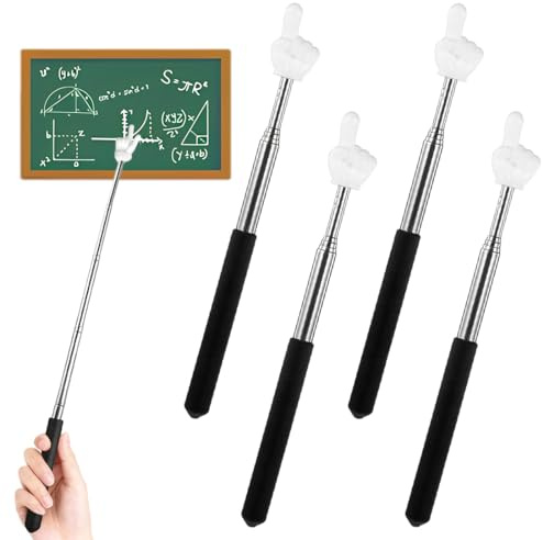 ZZHBOO 4 pezzi di bastone telescopico per presentazioni, in acciaio inossidabile, nero con punta bianca. Perfetto per conferenze, riunioni aziendali e lezioni in classe. Compatto e portatile.