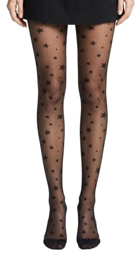 Black Tights with Stars, Decorative Tights, Black Patterned Pantyhose | Patterned Stockings, Resistant to Snagging Patterned Pantyhose, Nylon Tights for Parties Daily Wear