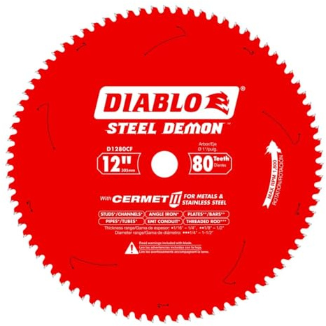 Diablo Steel Demon Cermet II Sägeblatt für dünnes Metall, 30,5 cm Durchmesser, 80 TCG-Zähne, 2,5 cm Dorn, 0,84 Zoll Schnittfuge, 0° Hakenwinkel, 0,7 Zoll Platte, 1800 Max U/min – D1280CF