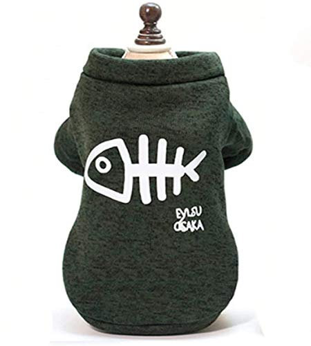 ITODA Hundepulli Hunde Bekleidung Hundemantel Haustiere Katze Welpen Winterjacke mit Brustschutz Winter Hundejacke Baumwolle Winterpulli Hundebekleidung für Outdoor Geschenk Freizeit Spazieren Grün L