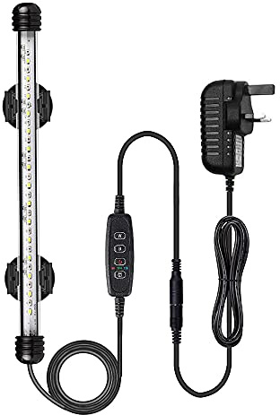 VARMHUS LED Aquarium Light, Color Changing Submersible Fish Tank Light with Timer for Sunrise and Sunset (28cm, Blue+White)