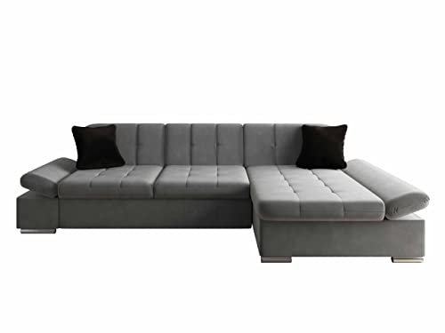 Mirjan24 Ecksofa Malwi mit Regulierbare Armlehnen Design Eckcouch mit Schlaffunktion Bettkasten L-Form Sofa vom Hersteller Couch Wohnlandschaft (Magic Ve. 2217 + Magic Ve. 2219, Ecksofa: Rechts)