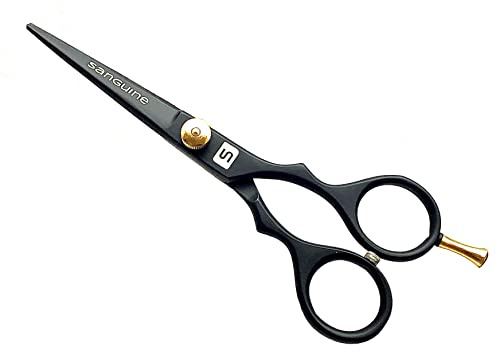 Professionella hårsaxar, frisörsaxar i djup svart 14 cm med presentationsfodral