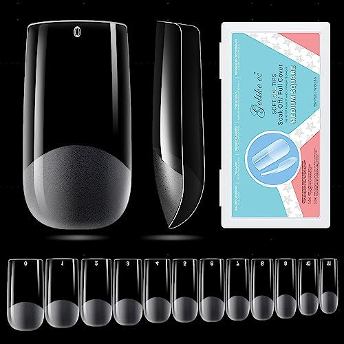 Gelike ec Nageltips 552 Stück Fake Nails Transparent,Pre-Buff PMMA Harz Künstlich Nagelspitzen Nails Tips in 12 Größen Künstliche Nägel Square Zum Aufkleben Nail Art Starter DIY-Medium Square