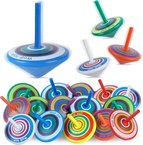LISOPO 20 Stück Kreisel aus Holz Holzkreisel Spielzeug Bunt Spielzeugkreisel Mitgebsel Kindergeburtstag Partybeutelfüller Partydekorationszubehör