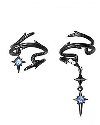 Goth Ear Cuff Earrings For Women Non Piercing Black Cross Chain Dangle Blue Cubic Zirconia Thorns Ear Bone Clip On Climber Cartilage Crawler Vintage Gothic Earring Cuffs And Wraps For Ears, Metal,