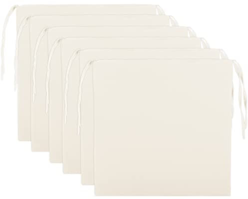 Brandsseller 6er Set Sitzkissen 40x40 cm in glatter Optik – Bequeme Stuhlauflagen mit Bindebändern & abnehmbarem Bezug – Dekorative Sitzpolster für drinnen und draußen - Weiß