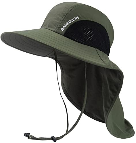 Bassdash Unisex Sonnenhut UPF 50+ Angelhut wasserabweisend breite Kremp mit großem Nackenschutz Pferdeschwanz Herren Damen