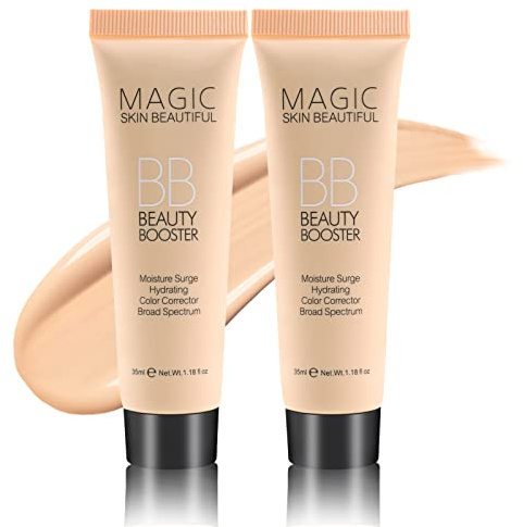 Boobeen Hydrating BB Cream, Full-Coverage Foundation & Concealer, Color Correcting Tinted Moisturizer BB Cream for All Skin Types - Evens Skin Tone (2 Pcs)