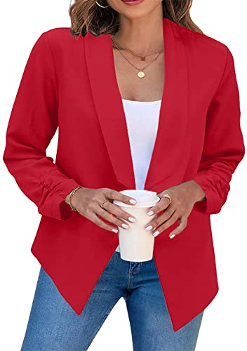 YMING Abito da Donna in Tinta Unita con Risvolto Blazer Primaverili Casual Blazer da Lavoro da Lavoro Abiti da Lavoro Slim Rosso M