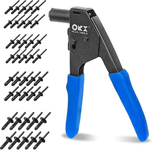 ORXPLUS Tools 90∘Angle Plastic Rivet Hand Gun Kit One Hand Operation w/ 40 Sample Poly Rivets
