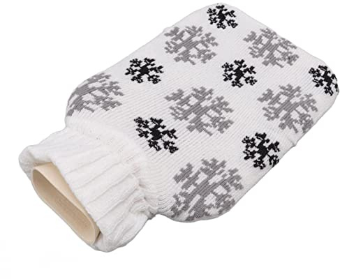 Borsa per l'Acqua Calda, Morbida Fodera in Maglia 2000 Ml Bottiglia di Acqua Calda Isolata in Gomma per l'inverno (Fiocco di Neve)