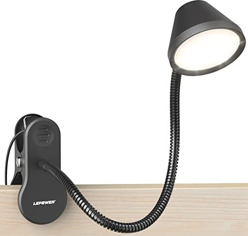 LEPOWER Clip on Light, Dimmable Book Light for Reading in Bed, 300LM Clip on Lamp, 5 Color Temperatures， Night Mode, Timer Setting, 2%-100% Brightness, for Bed, Headboard and More
