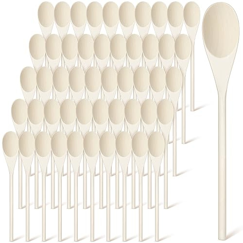 Eaasty 50 Pcs 9.8 Inch Wooden Spoons Bulk for Cooking Handle Long Wooden Spoons Stirring Spoons Oval Wood Mixing Spoons for Baking Mixing Serving Stirring Cooking Tasting Crafts