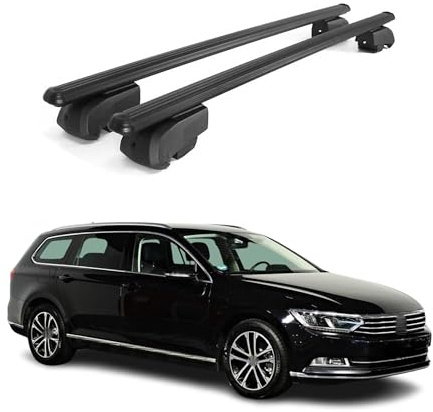 OMAC Dachträger für VW Passat B8 Variant 2014-2019 Pre-FL Alu Schwarz 2X | ISO/PAS 11154:2006 geprüft, Abschließbar, City-Crash-getestet, bis 75 kg Traglast, Querträger, Grundträger