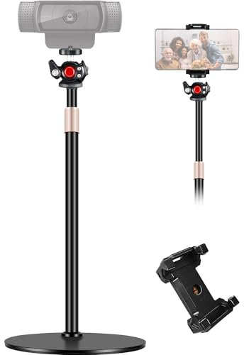25-in Webcam Stand, Height Raise, 360° Rotatable Ballhead with Phone Holder