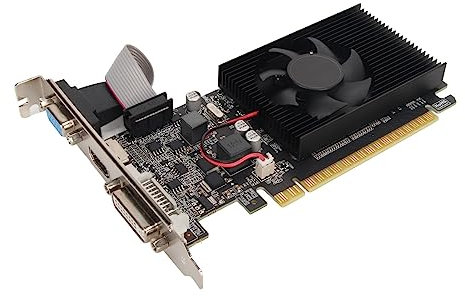 Jiawu Tarjeta Gráfica, GT 610 1GB 64 bit DDR3 Game Graphics Card, Support PCI Express X16 2.0 Single Fan Low Profile Graphics Card, Computer Gaming GPU con HDMI, VGA, DVI Output
