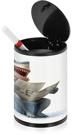 Shark Read Zeitungs-Aschenbecher für Zigaretten mit Deckel, geruchsdicht, Edelstahl, tragbar, rauchfrei, für den Außenbereich