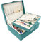 Homeanda Joyero de 2 capas, cajas de joyería de cuero para mujeres, niñas, adolescentes, organizador de joyas, caja de almacenamiento de joyas con cerradura (UG-verde)