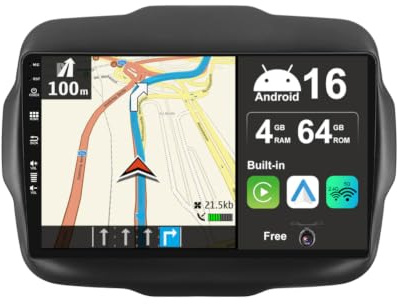 BXLIYER Android 15 IPS Car Stereo For Jeep Renegade (2015-2018) - Built-in Wireless Carplay + Android Auto - 2G+64G - Rear Camera FREE - 9 Inch 2 Din - Steering Wheel WiFi DAB Fast-boot Split-Screen