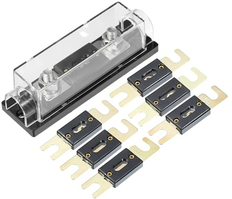Hihaha 300A Sicherung Inline ANL Sicherungshalter Klarer Sicherungsblock mit Schrauben/Innen für Auto Boot LKW/Strapazierfähiges Kunststoff-Metall / 1 Satz Goldton