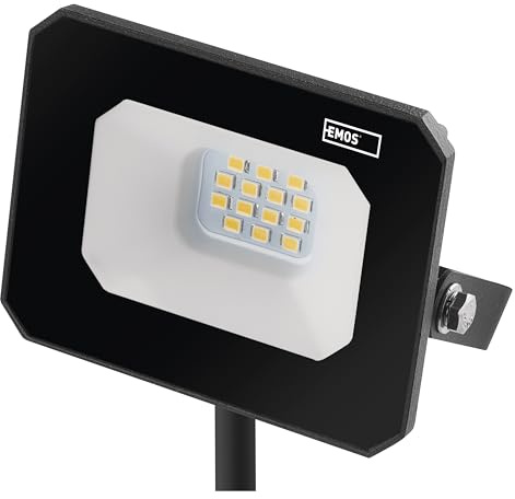 EMOS Faretto LED SIMPO 10 W, IP65, impermeabile, per ambienti umidi o esterni, super luminoso, 1000 lm, bianco neutro 4000 K, durata 25.000 ore, cavo di collegamento da 20 cm