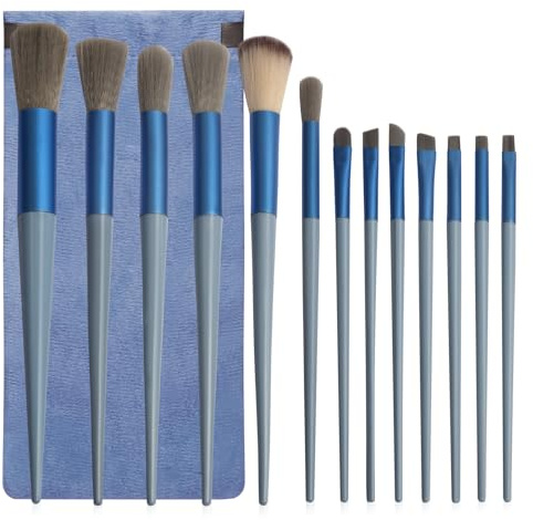 Juego de 13 brochas de maquillaje, base, corrector, sombra de ojos, rubor, resaltador, cejas, brochas de maquillaje, brochas de maquillaje de viaje con bolsa de tela para principiantes y artistas de