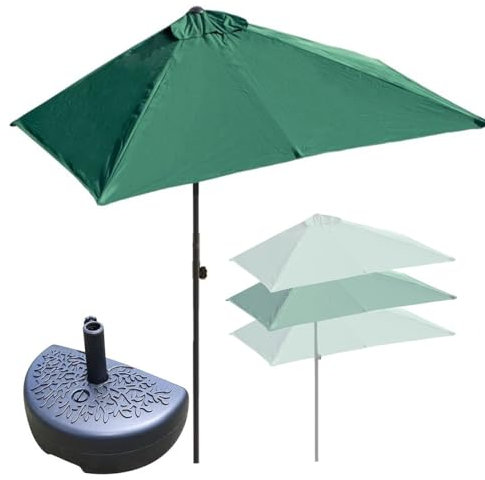 DSKJHI 200cm / 250cm Halber Sonnenschirm für Balkon Rechteckiger Halbschirm Balkonschirm mit Sockel, Höhenverstellbarer Sonnenschutz UV50+ (Farbe : Grün, Größe : 250x130cm(8x4ft))
