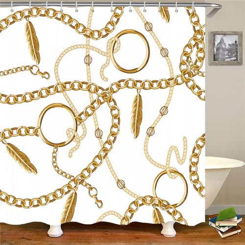 Duschvorhang Feder Golden White Duschvorhang Stoff Polyester Badevorhang Shower Curtains Antischimmel Duschvorhang Wasserdicht Duschvorhänge Duschvorhang 240x200 mit 12 Duschvorhangringen