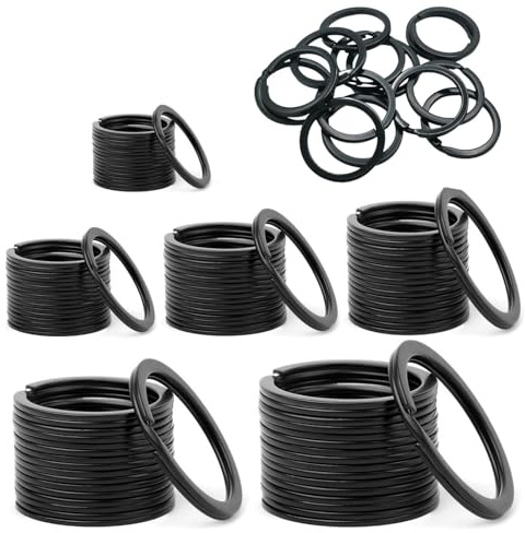 60 Porte Clef, Noir Anneaux Porte Clé Ronds en Métal, 6 Tailles Noir Anneau Porte Clés, Anneau Porte Clef, Porte-Clés Malliques pour Clés de Maison, Clés de Voiture, Bureau