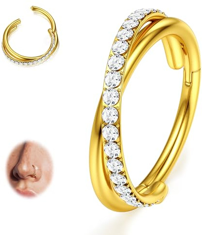BodyBonita Nasenring Hoops - 316L Edelstah Nasenpiercings 20G/18G/16G CZ Conch Helix Piercings Schmuck Septum Piercing Knorpel Ohrring Rook Tragus Daith 6/7/8/9/10/11/12mm - Gold/Silber/Schwarz