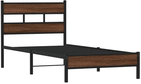 vidaXL Sängram utan madrass brun ek 90x200 cm konstruerad trä, enkelsäng, sovrumsmöbler, gästsäng, säng, sängram i metall, sängbotten, metallsäng