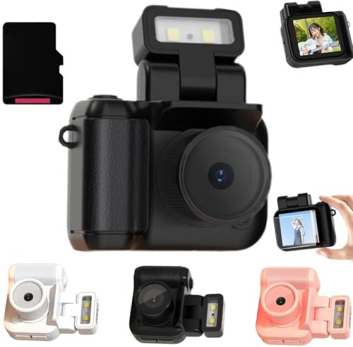 Retro Snap Camera Mini Digital,1080P Vintage Small Digital Camera Video Recorder with LED Flash Light,Mini Camera Keychain,Portable Travel Thumb Camera for Vlogging Life Recording (Black 16G)