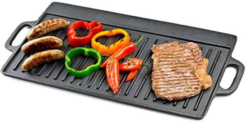 ZHZXBDGQ Padella rettangolare reversibile in ghisa, piastra grill con manici, piastra barbecue per bruciatori a gas e barbecue, piastra di pesce alla griglia su piastra di ferro