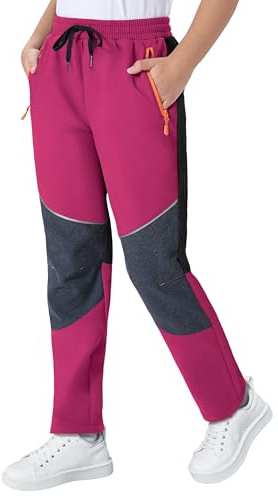 ANGEL CITIZ Waterproof Trousers Kids Lightweight School Cargo Pants Boys' Joggers Work Trousers with 3 Pockets Pink
