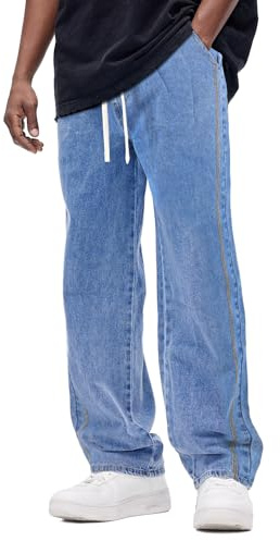 GINGTTO Baggy Jeans pour Hommes Décontracté Loose Fit Relaxed Straight Ample Denim Pantalon