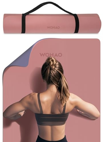 WOHAO Extra Thick 8mm Yoga Mat, 72x28 Non Slip Exercise Mat, Reversible 2-Sided Dual Color Premium POE Material, with Carrying Strap for Yoga, Pilates, Home Gym