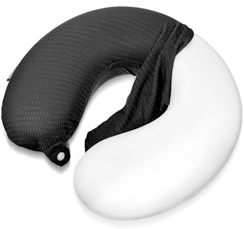 Federa per cuscino da viaggio per il collo, con cerniera, federa di ricambio per cuscino da viaggio, morbida e liscia, a righe, accessorio da viaggio (nero)