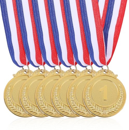 Xelsluthe 6 Pieces Award Medals Gold Medals for Awards Adults, First Place Metal Style Winner Awards Participation Medal for Basketball, Sports, Track, Tournaments, Prizes, Competitions, Party