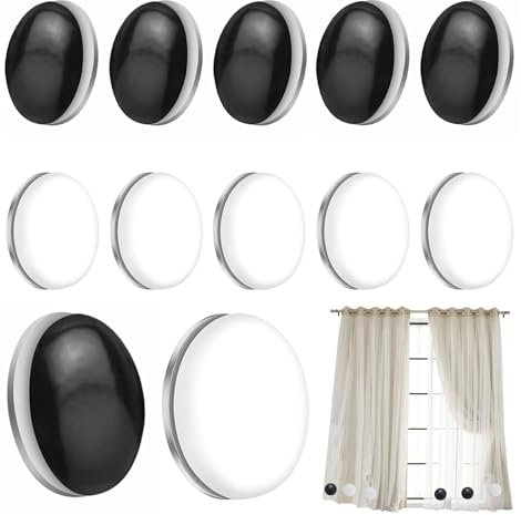 Magnetic Shower Curtain Weights, 12Pcs Shower Curtain Magnets, Curtains Weights Bottom No Sew for Curtains Showers Curtain's Tablecloths Refrigerator Flag (White & Black)