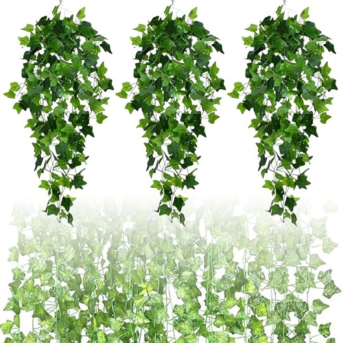 Lot de 3 plantes de lierre artificielles à suspendre - 100 cm - Plantes artificielles en pot - Faux lierre à suspendre - Convient pour mariage, jardin, paniers suspendus, décoration murale