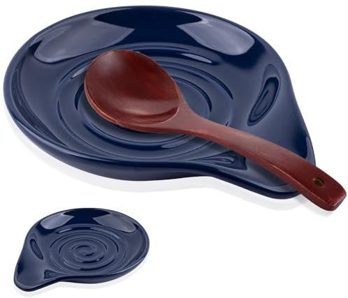 Keramik Löffelablage für Küche, Hitzebeständig Spoon Rest, Chunky Großer Kochlöffelablage für Schöpfkelle, Löffel, Pfannenwender, Spülmaschinenfest, Blau