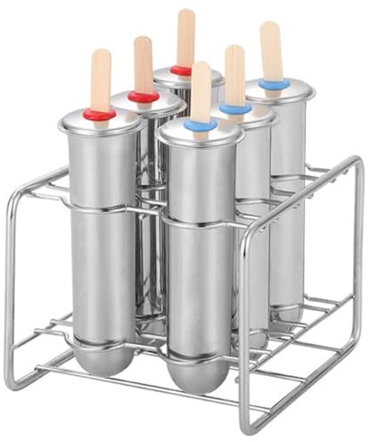 Uzztfa Stainless Steel Popsicle Molds, Metal Ice Popsicle Makers, Ice Lolly Mold, Ice Cream Mould with Holder Base, Diy Ice Cream Mould Maker Freezer Set