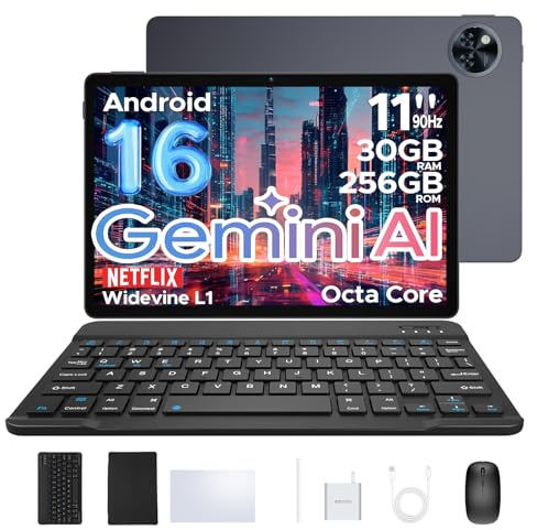 DOOGEE U11 Pro Android 16 AI Tablet, 11 Inch Android Tablets, 30GB RAM+256GB ROM/2TB, 90Hz Octa Core, 8580mAh Battery, Widevine L1|Gemini AI|5G WiFi, Tablet with Pen, Keyboard, Mouse&Case