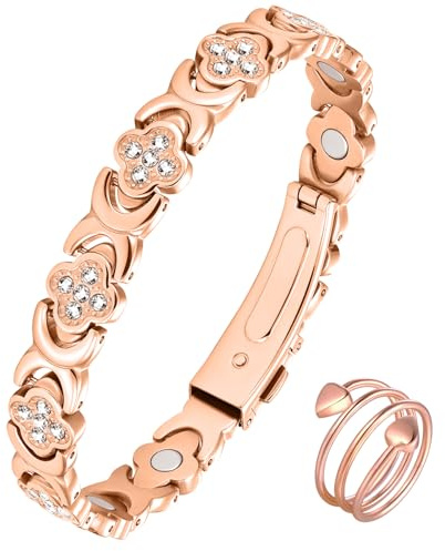 Jeracol Magnetarmband Damen und Magnetringe Damen, Reduziert Schmerzen und Arthritis Edelstahl Therapeutisches Magnet Armband einstellbare Größe & Schmuck Geschenkbox