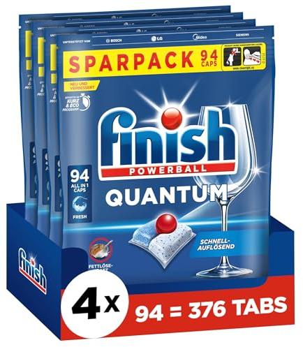 Finish Quantum Fresh Spülmaschinentabs - Geschirrspültabs für kraftvolle Reinigung, Fettlösekraft und Glanz - Sparpack mit 376 Tabs (4 x 94 Tabs)