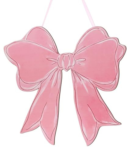 Zimocepuz Wooden Sign with Pink Bow, Sweet Decor for Girls' Rooms, Dorms, and Doors, Chic Bow Hanging Sign for Children's Room or Porch