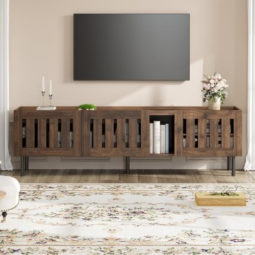 Merax Mueble para TV de 160 x 40 x 47 cm, con 4 estantes, color nogal, soporte minimalista para TV de 65 pulgadas